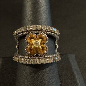 Barbara Bixby Split Shank Sterling Silver &  18k Gold Citrine Flower Ring